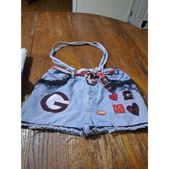 Vintage Handmade Denim Blue Jean UGA Georgia Bulldog Booty Bag Upcycle Purse - Picture 1 of 10